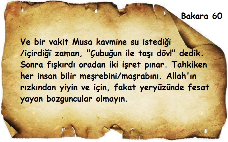 Bakara 60. ayet idrar ve mesane taşı ile ilgili ayet