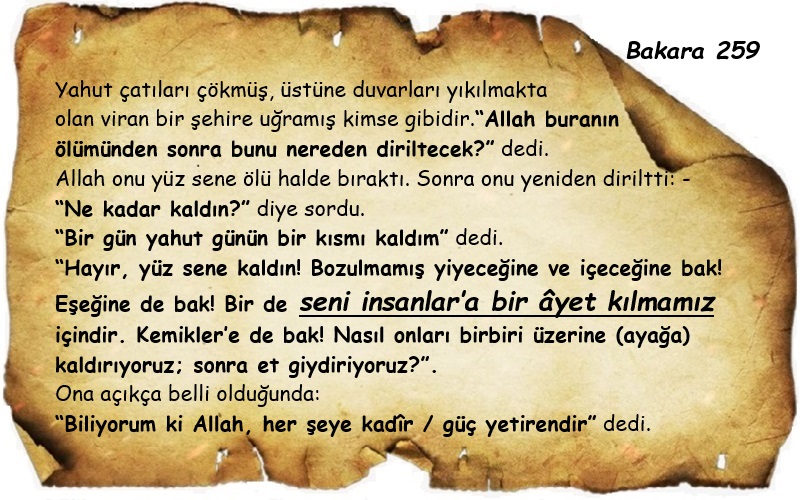 Bakara 259. ayet. 100 sene ölü kalan adam ve eşeği. meal